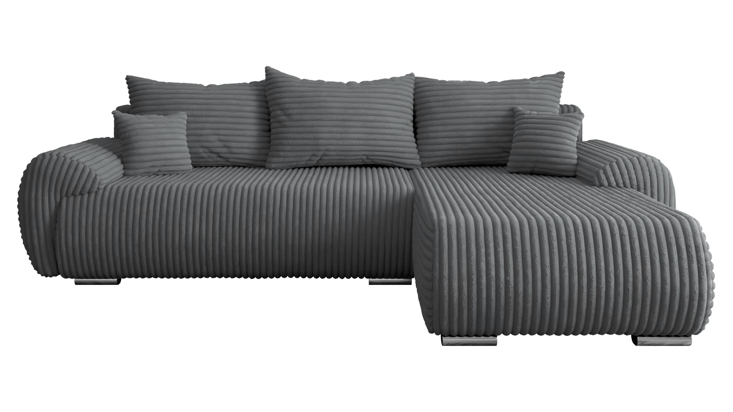 ECKSOFA Ubo L Cord, Seite: Rechts - Dunkelgrau/Silberfarben, Holz/Kunststoff (282/187cm) - MIRJAN24
