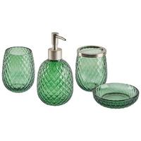BADEZIMMER Set 4-teilig Glas grün Canoa - Silberfarben/Grün, Glas (11/17/11cm) - Beliani