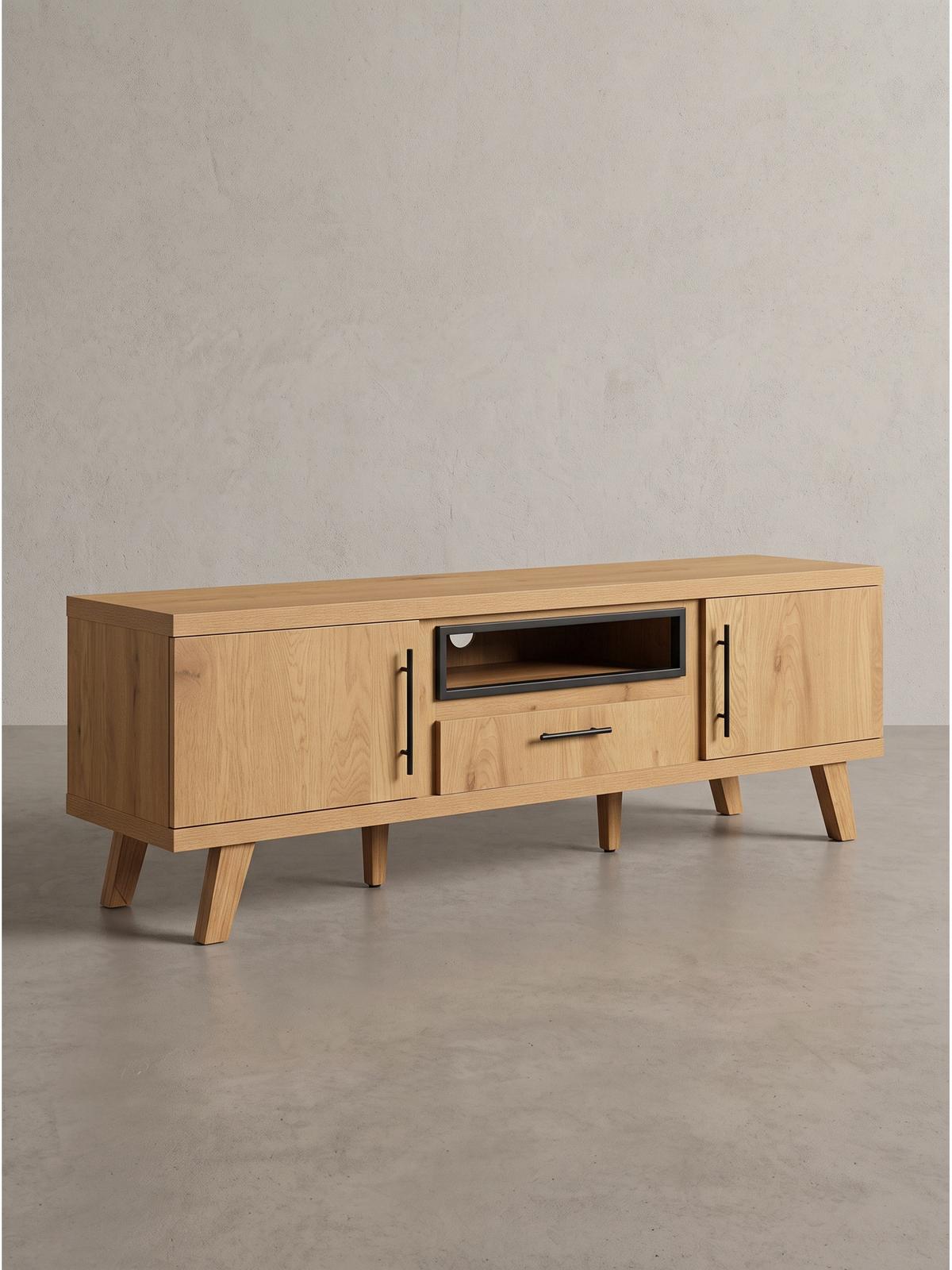 LOWBOARD BASSANO, MDF, in Eichenoptik, mit Ablagen, 150 x 40 x 51,8 cm - Hellbraun/Braun, Eichenholz/Holzwerkstoff (150/51.8/40cm) - KADIMA DESIGN