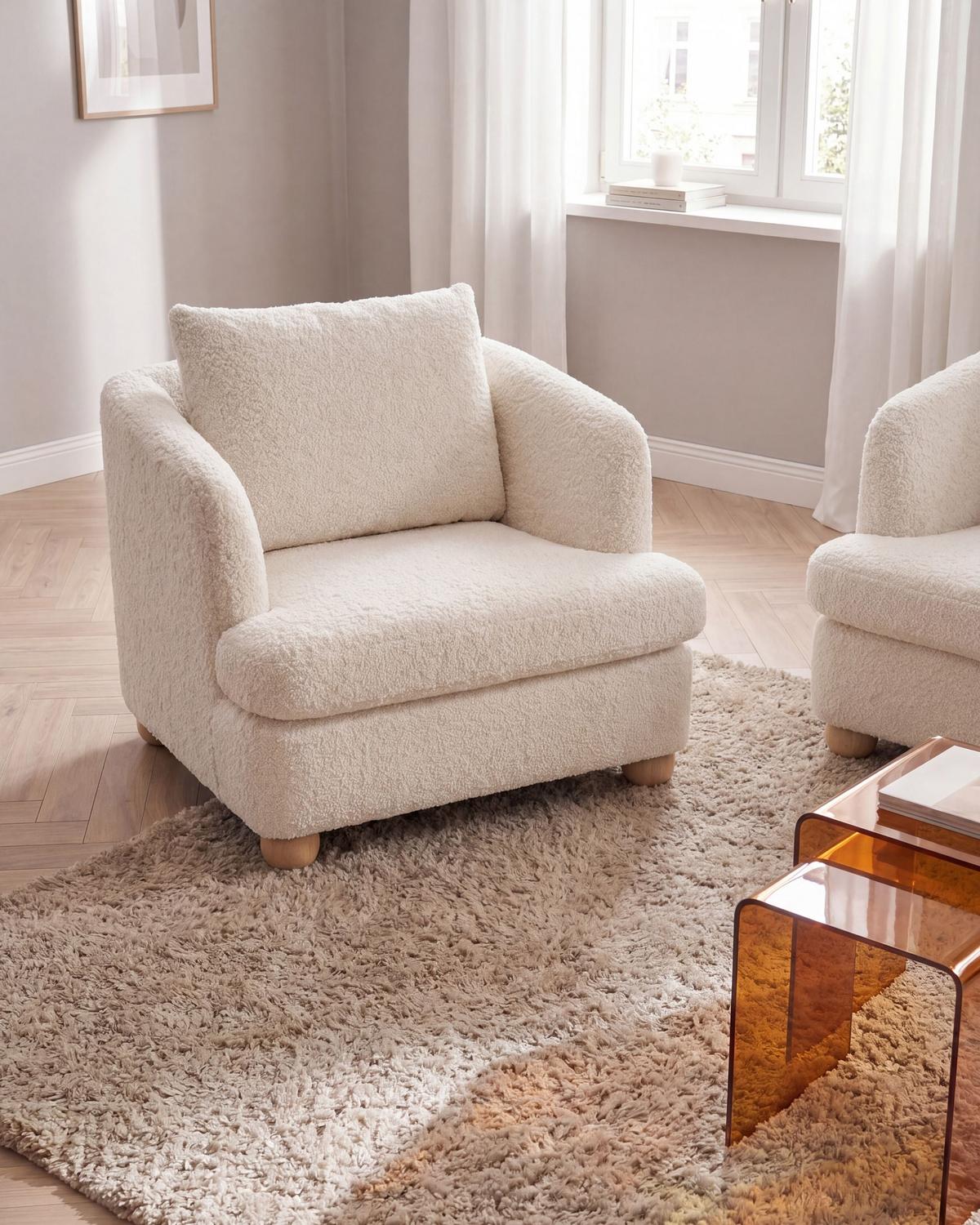 SESSEL Bouclé Cremeweiß Rattvik - Hellbraun/Weiß, Textil (98/86/82cm) - Beliani
