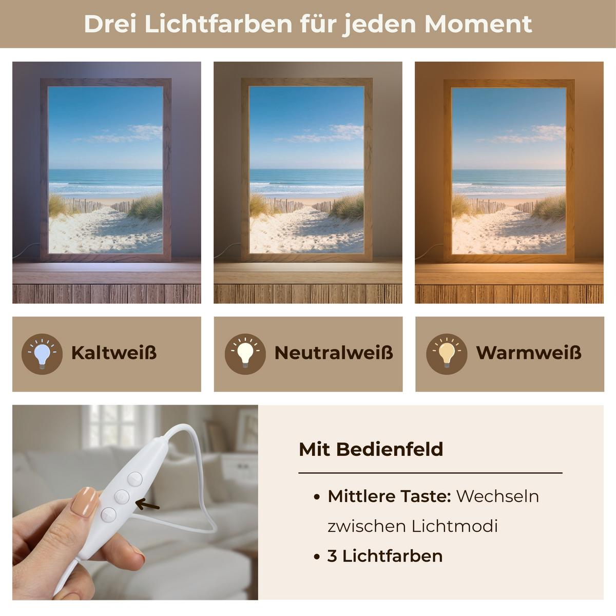 WANDLEUCHTE Strand - Meer - Düne - Sand - Sommer 20x30 cm - Sandfarben, Holzwerkstoff (20/30/8cm) - OnlyWow