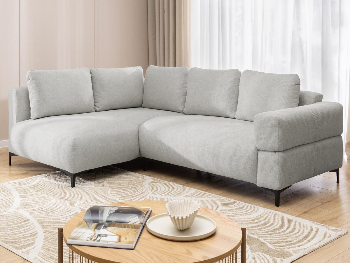 ECKSOFA Cardea in Bubble-Optik aus weichem Hellgrau Strukturstoff mit hohem Sitzkomfort - Ottomane links - Hellgrau/Schwarz, Holz/Textil (170/230cm) - S-Style Möbel