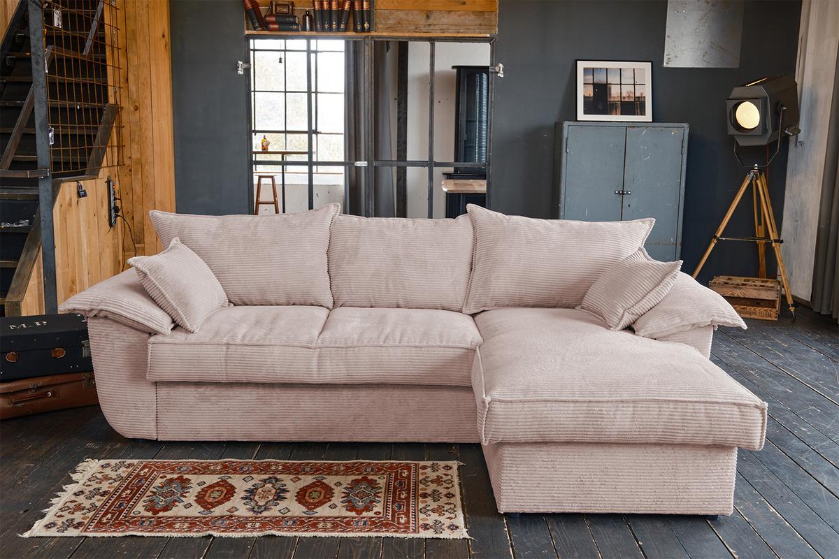 ECKSOFA DAMETO Pink Cord Mit Schlaffunktion - Pink/Schwarz, Kunststoff/Textil (266/174cm) - KAWOLA