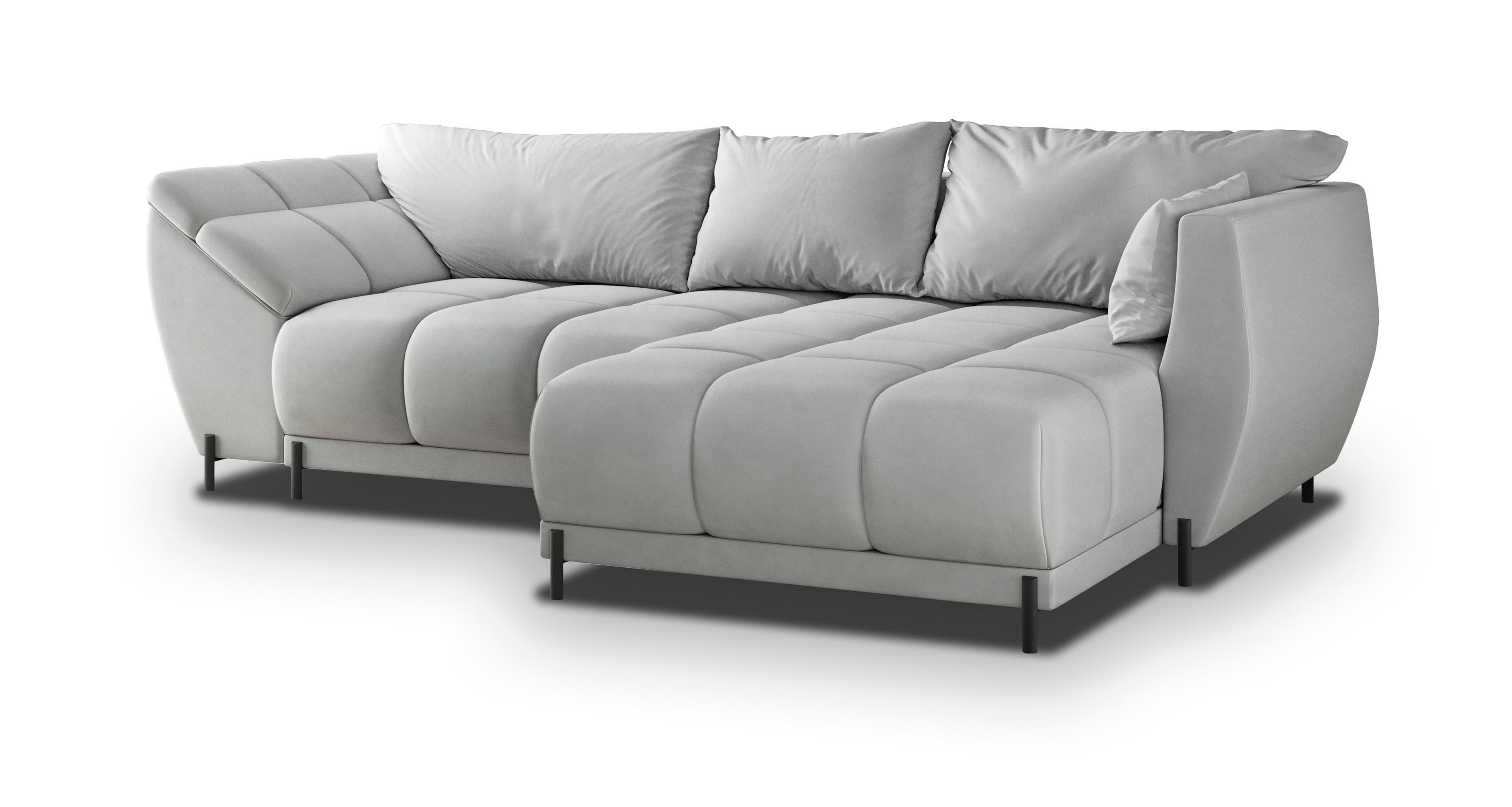 ECKSOFA VESTANO R-S Hellgrau Velours-Stoff mit Schlaffunktion - Hellgrau, Holz (287/182cm) - MASSENO