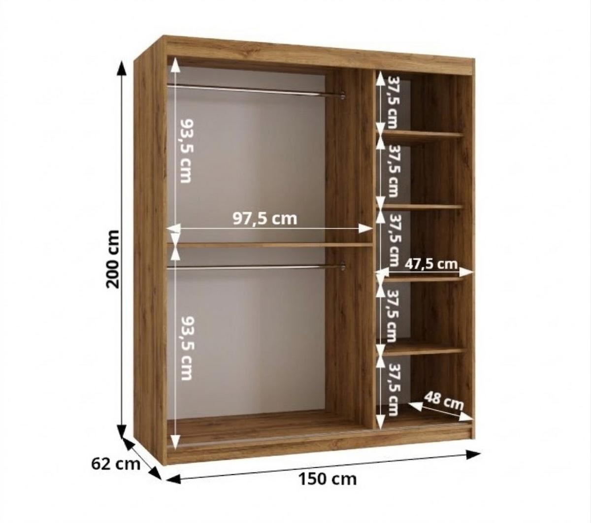 SCHIEBETÜRENSCHRANK mit Spiegel SPOTI 200/150/62 2-türig - Silberfarben/Eiche Artisan, Holz (150/200/62cm) - MÖBEL KRYSPOL
