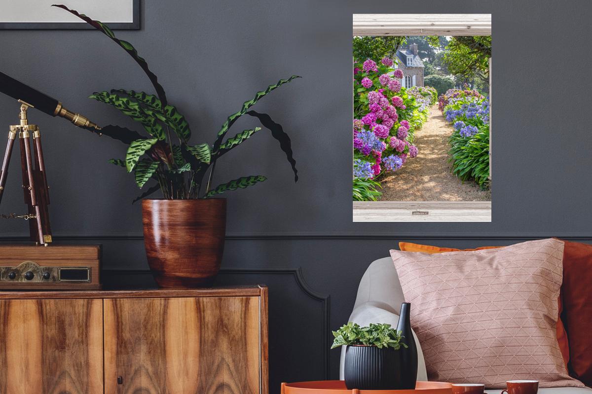WANDTATTOO Hortensie - Durchsichtig - Blumen - Sommer - Lila - Weg Wandbild 40x60 cm - Lila, Kunststoff (40/60/0.1cm) - MuchoWow