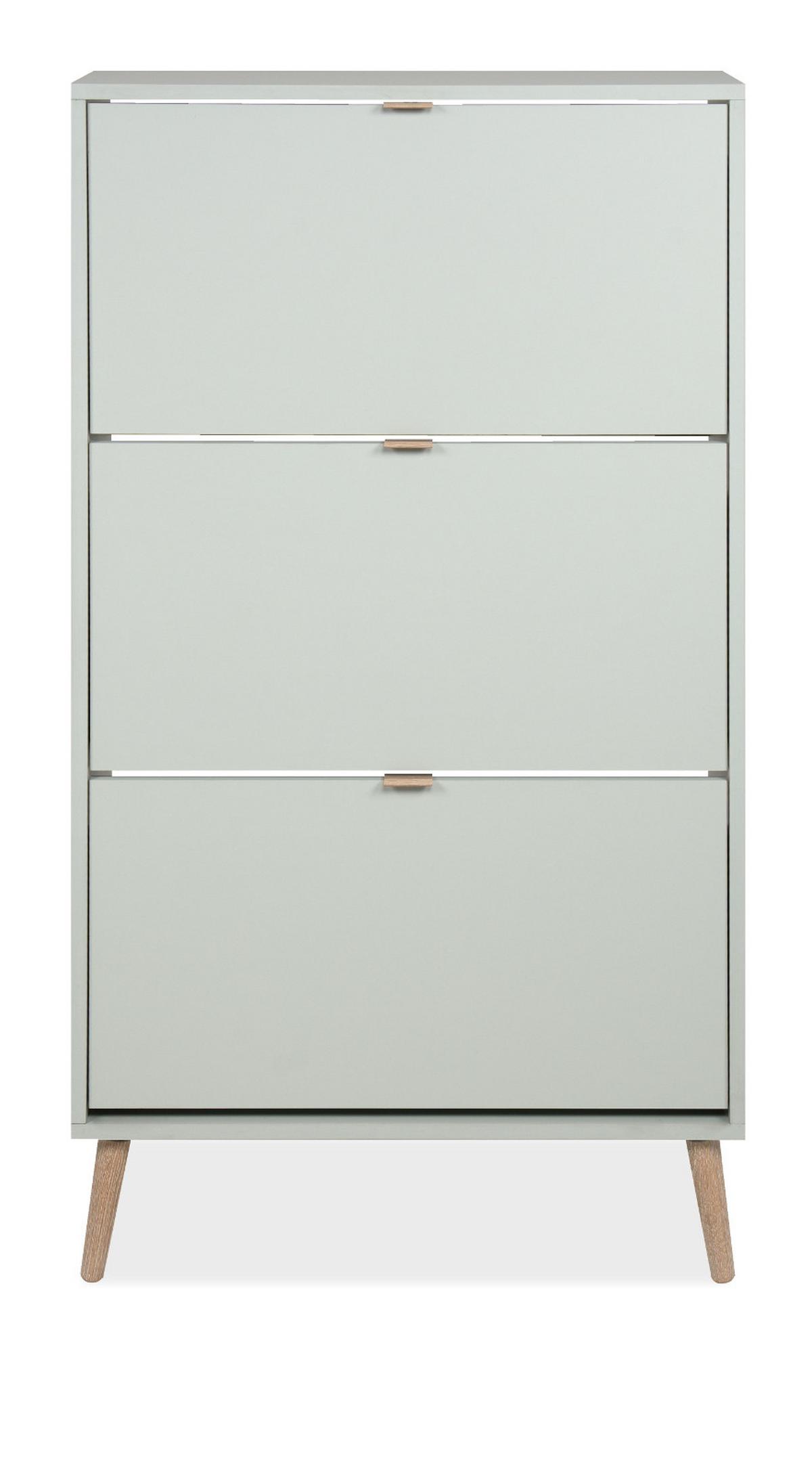 SCHUHSCHRANK Pastellgrün 70 x 125 cm, Schuhkipper mit 3 Klappen - Eichefarben/Pastellgrün, Eichenholz/Holz (70/125/24cm) - Furn.Design