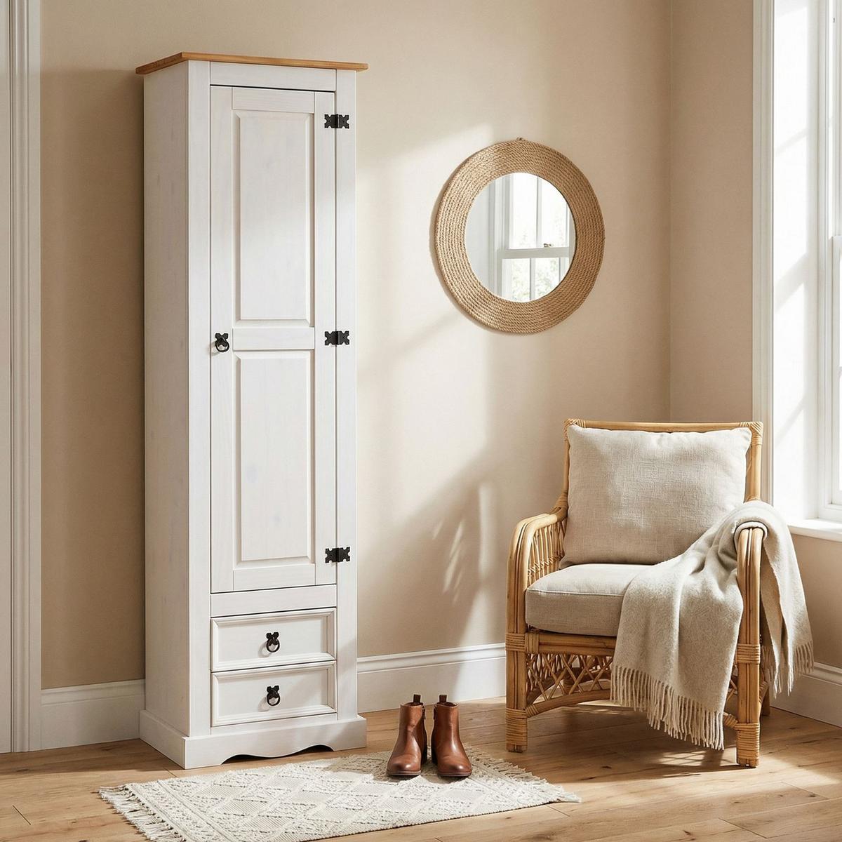 SCHUHSCHRANK TEQUILA weiß/braun - Weiß/Braun, Holz (53/190/38cm) - IDIMEX