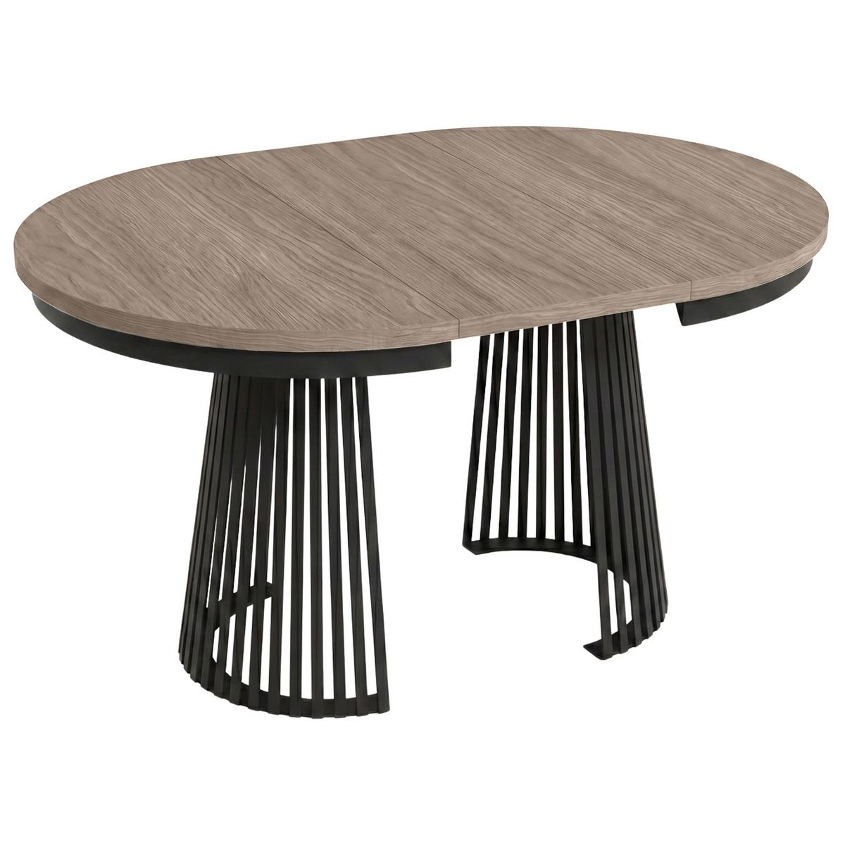 ESSTISCH Lumi, Runder, ausziehbar auf 180 cm, mit Metallbeinen, Walnussfarben+Schwarz - Kaschmir/Walnussfarben, Metall (100/100/77cm) - Beautysofa