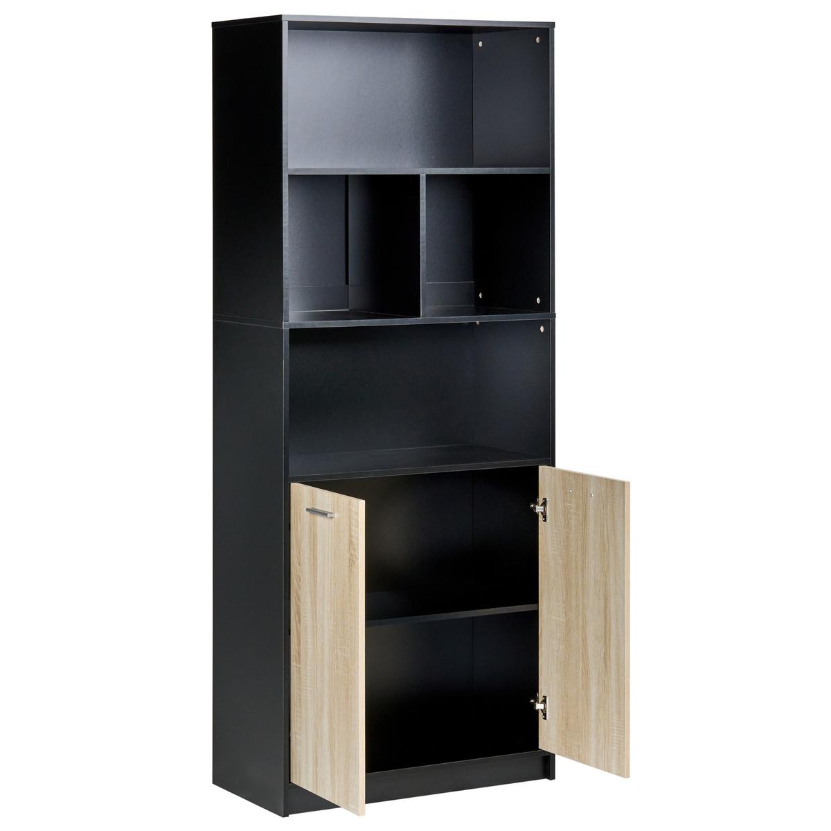 BÜCHERREGAL mit 2 Türen Braun/Schwarz Zehna - Braun, Holzwerkstoff (80/197/40cm) - Beliani
