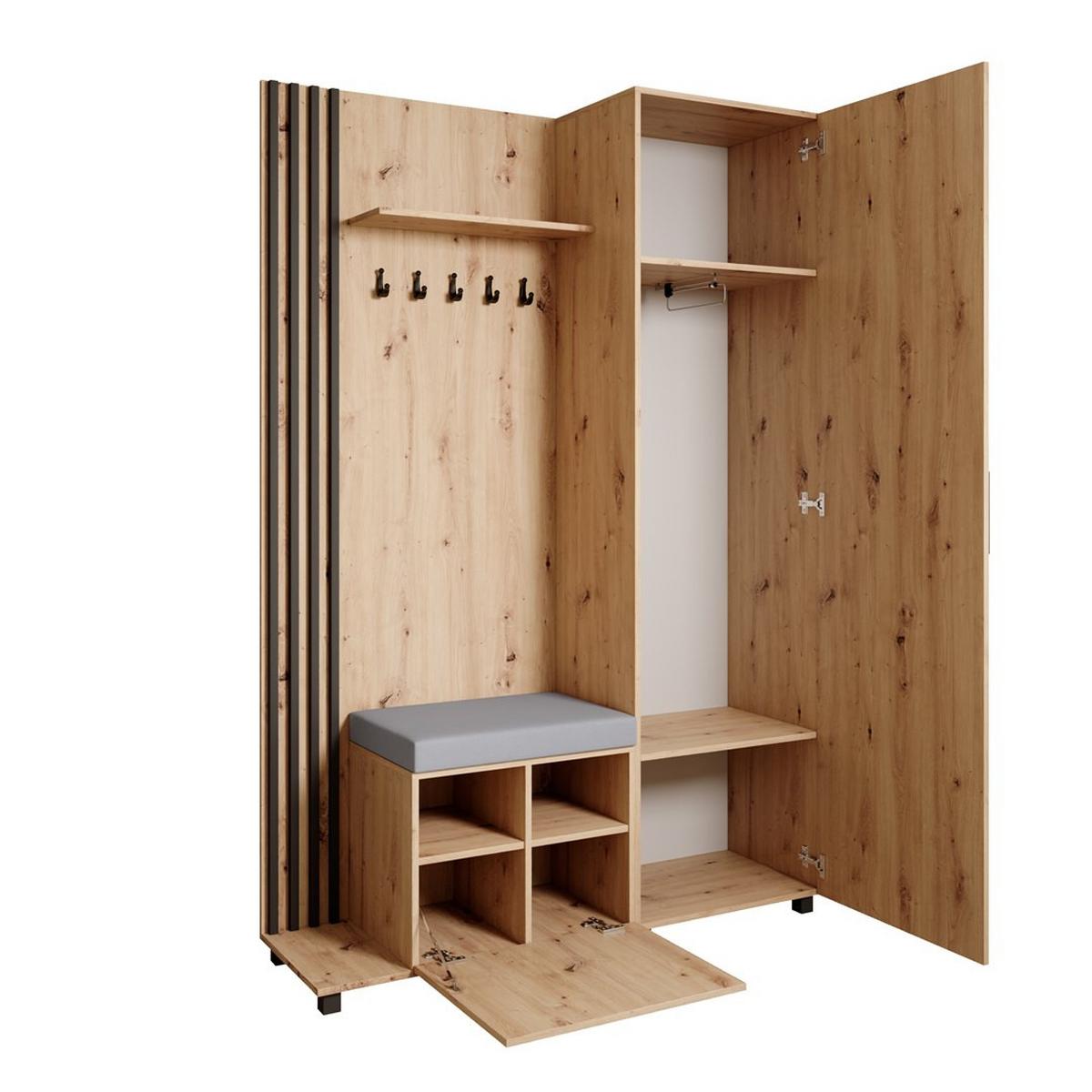 GARDEROBENSCHRANK Livia mit Aufhängern und Spiegel, eiche Artisan, links - Schwarz/Eiche Artisan, Holzwerkstoff (137/207/42cm) - Beautysofa