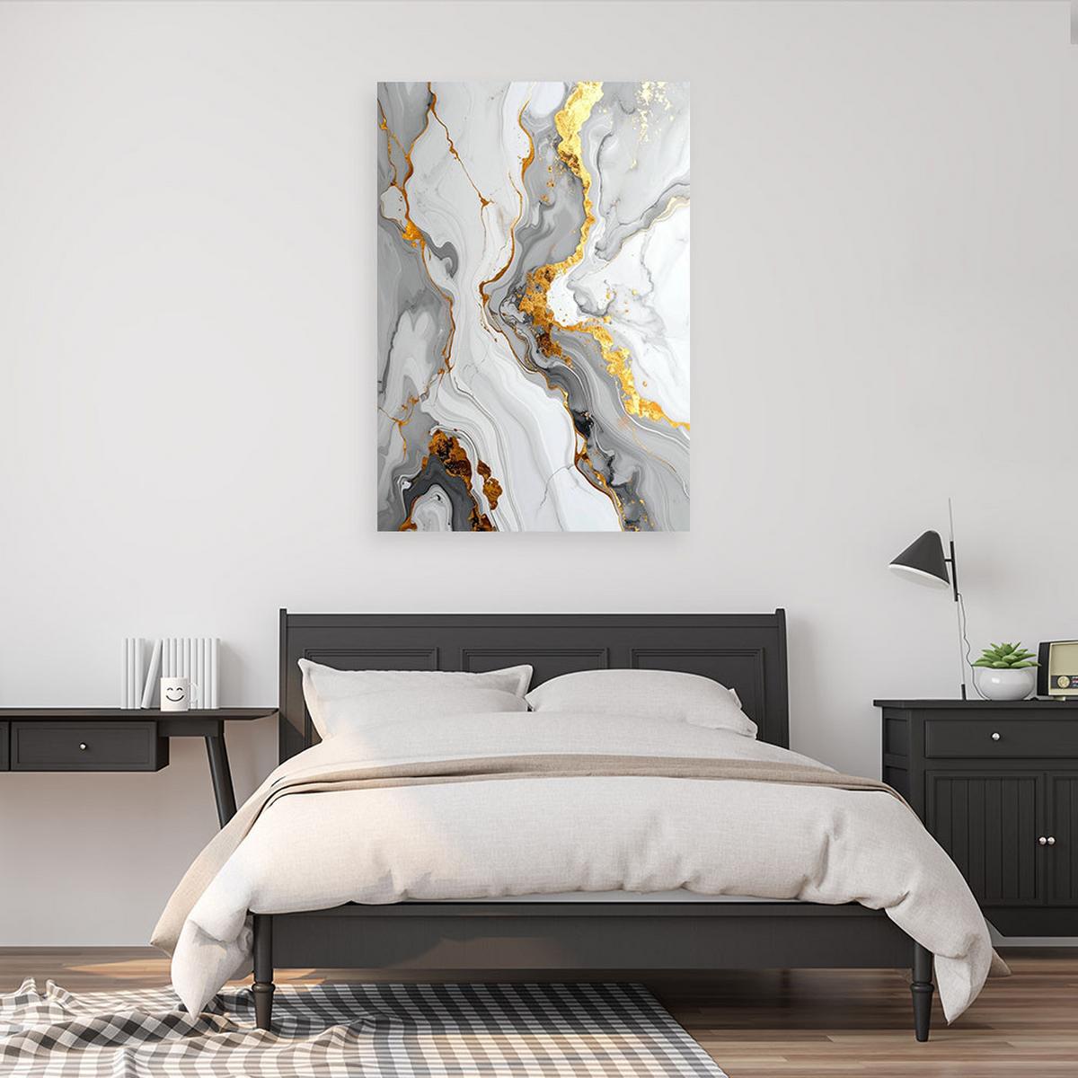 WANDBILD, Abstrakt Marmor grau gold - Weiß, Textil (60/90cm) - Feeby