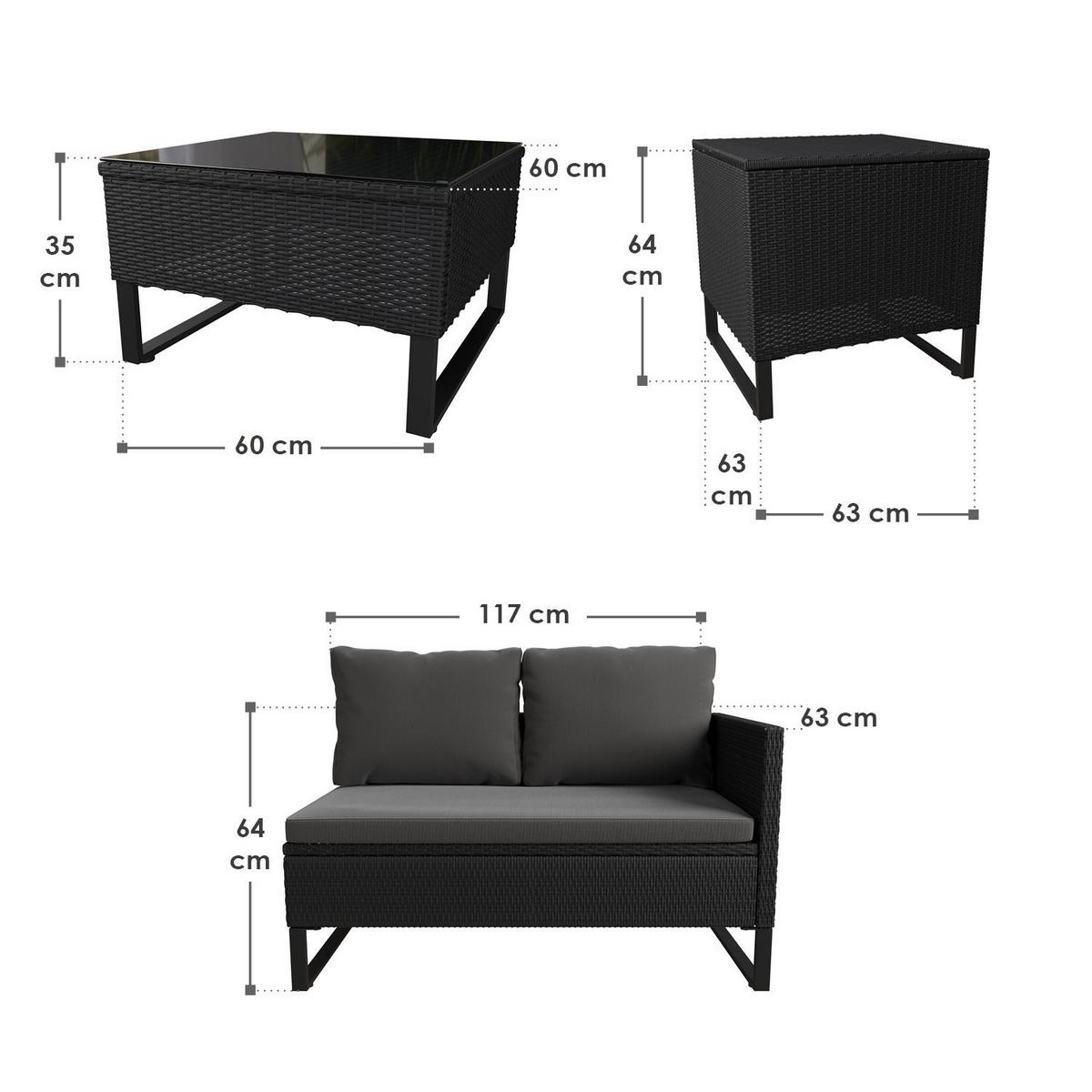 LOUNGEGARNITUR Santorini schwarz / grau - Schwarz, Kunststoff/Metall - Juskys