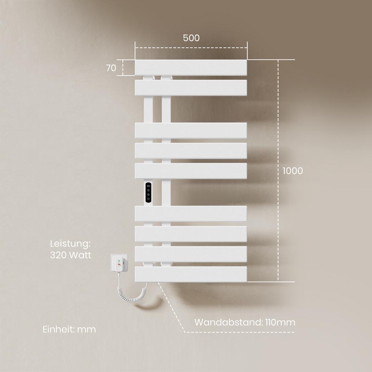 HEIZKÖRPER Elektrisch WLAN Thermostat Weiß 100/50 cm - Weiß, Metall (50/100/11cm) - EMKE