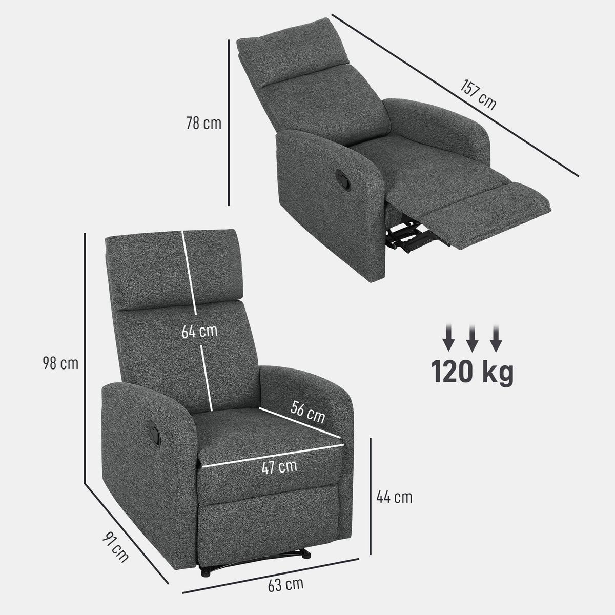 RELAXSESSEL Polyester Grau - Grau, Textil/Metall (63/98/91cm) - HOMCOM
