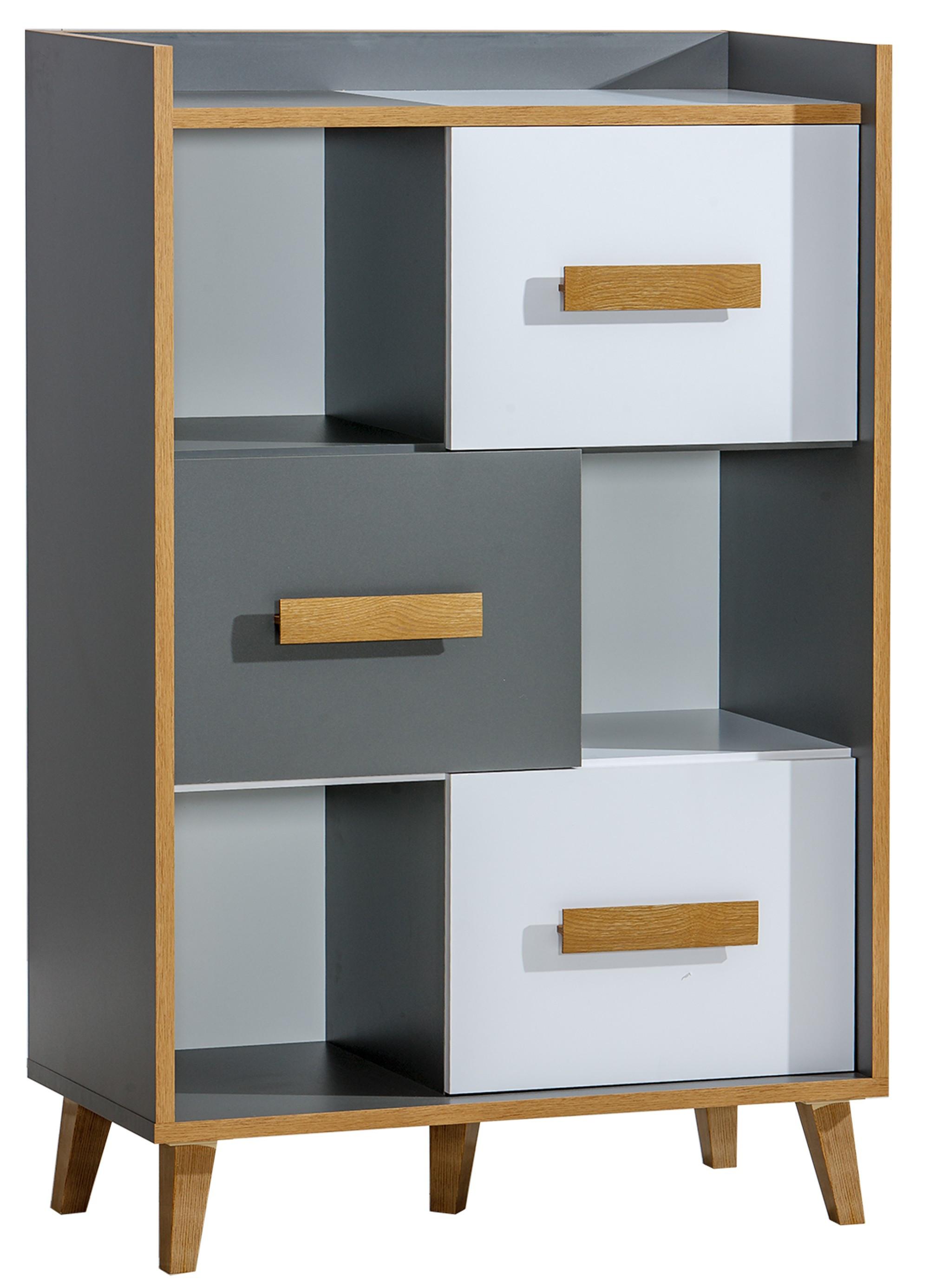 KOMMODE FIABA 90/135,4/42cm mit 3 Schubladen Anthrazit - Anthrazit/Weiß, Holzwerkstoff (90/135.4/42cm) - MASSENO