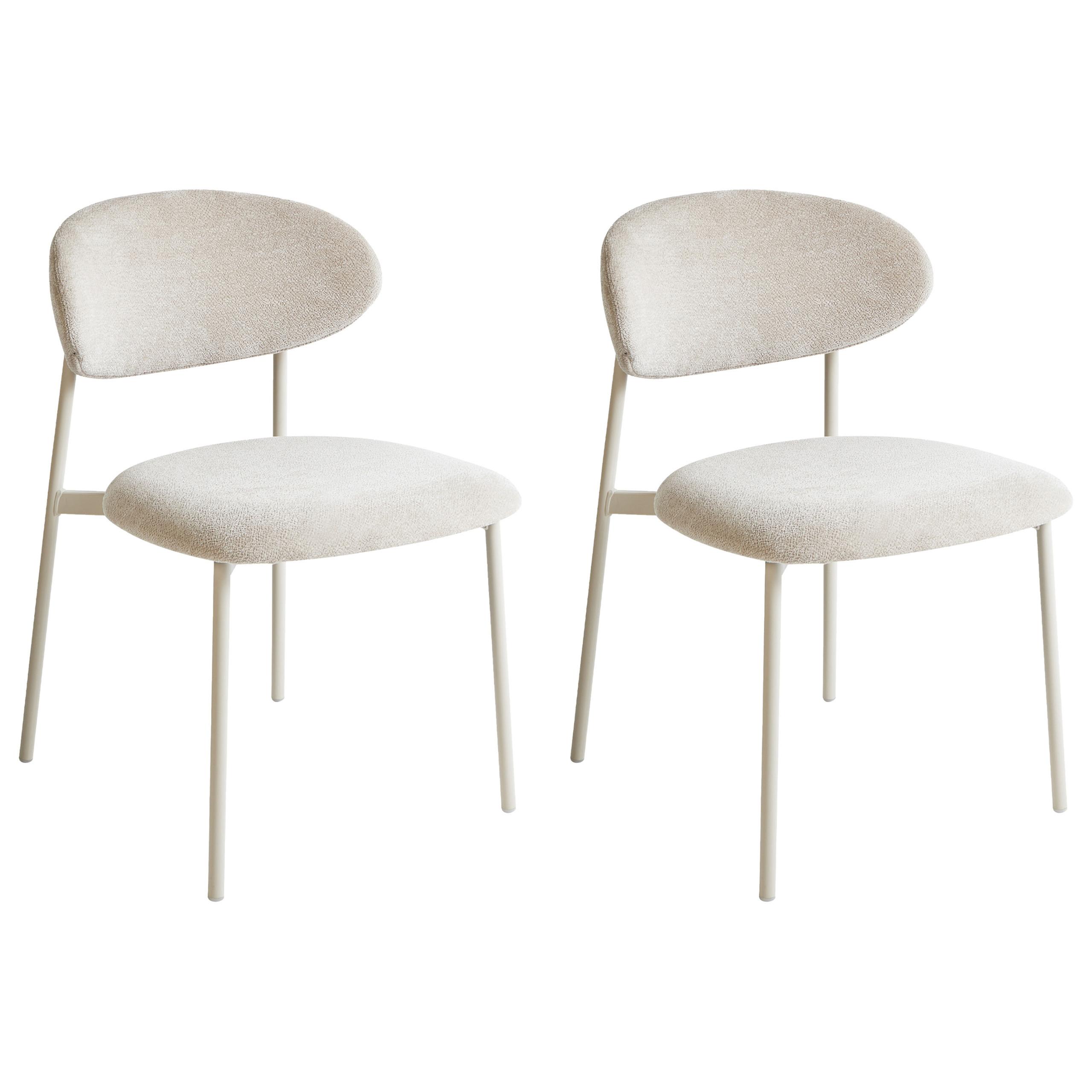 ESSZIMMERSTUHL 2er Set Chenillegewebe Hellbeige Cowley - Beige, Naturmaterialien (46/76/51cm) - Beliani