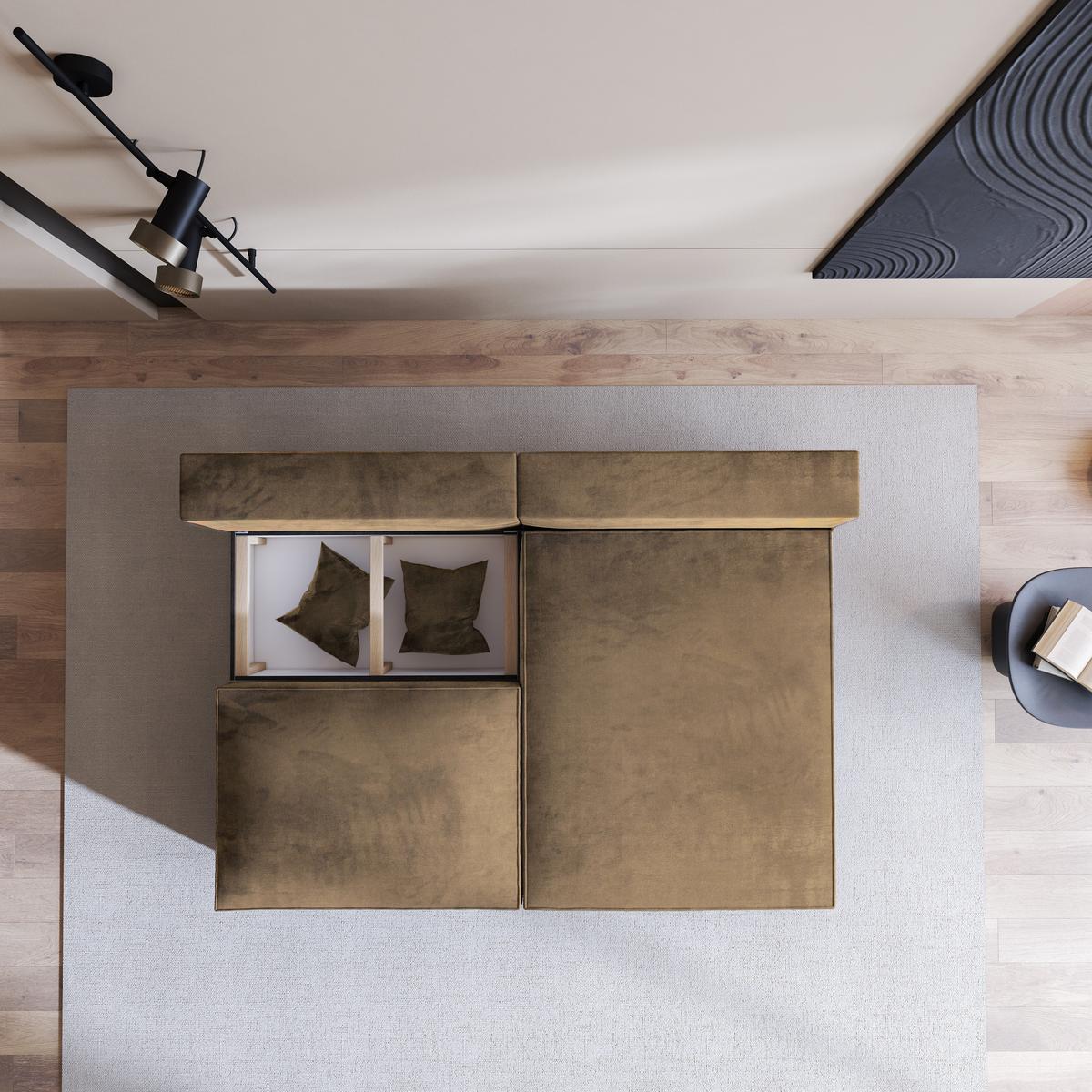 ECKSOFA FIORO M Beige Velours-Stoff mit Schlaffunktion - Beige/Grau, Holz/Kunststoff (204/148cm) - MASSENO