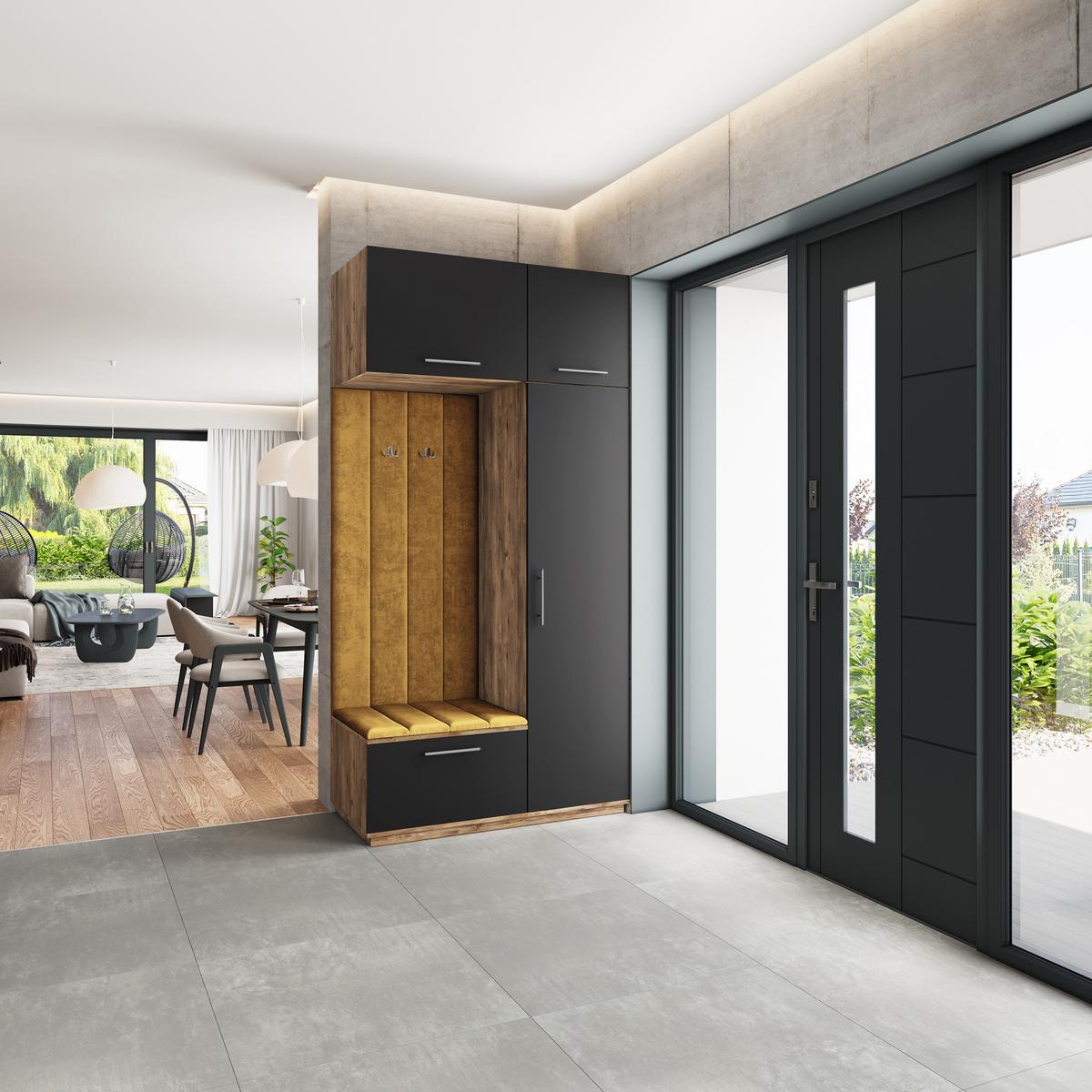 GARDEROBENSCHRANK REMA 120/240/60 cm Modern Garderobe-Set Eiche Lefkas - Eichefarben/Gelb, Holzwerkstoff (120/240/60cm) - MASSENO