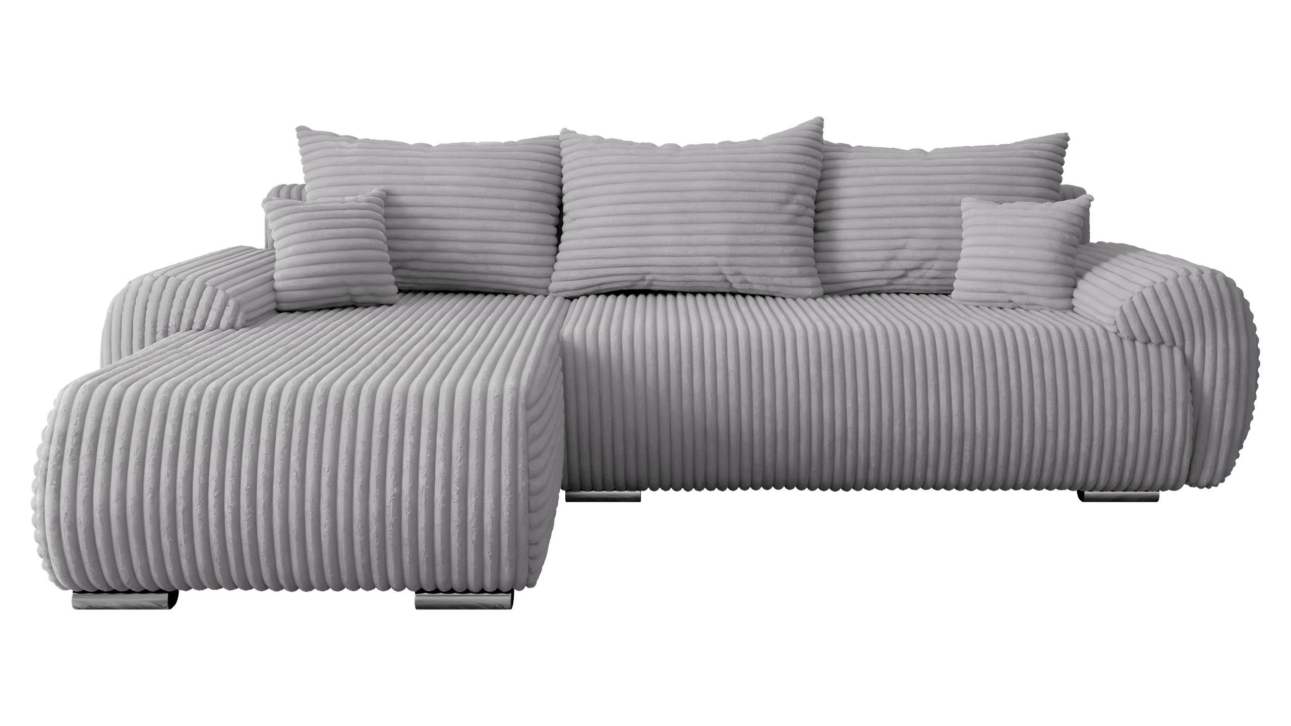 ECKSOFA Ubo L Cord, Seite: Links - Silberfarben/Hellgrau, Holz/Kunststoff (282/187cm) - MIRJAN24