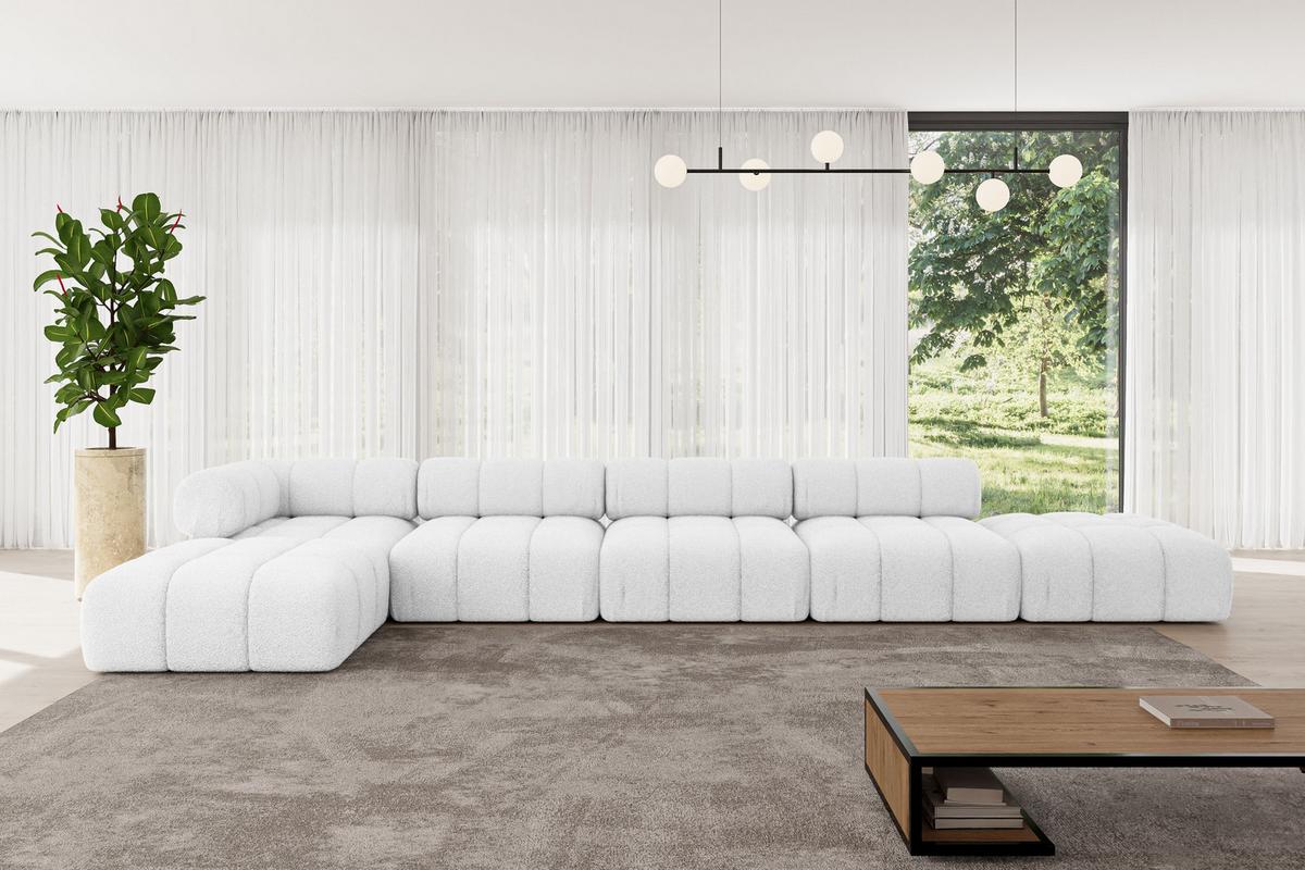 ECKSOFA modulares Sofa Kerru-L3 - 475x190x70 cm Weiß Bouclé - Weiß, Holzwerkstoff/Textil (475/190cm) - ALTDECOR