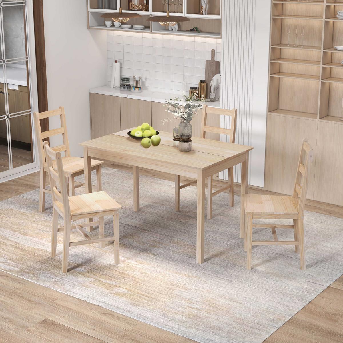 5-TLG. Essgruppe, Esstisch mit 4 Stühlen, platzsparend Esszimmergruppe, Natur - Naturfarben, Holz (73/75/118cm) - HOMCOM