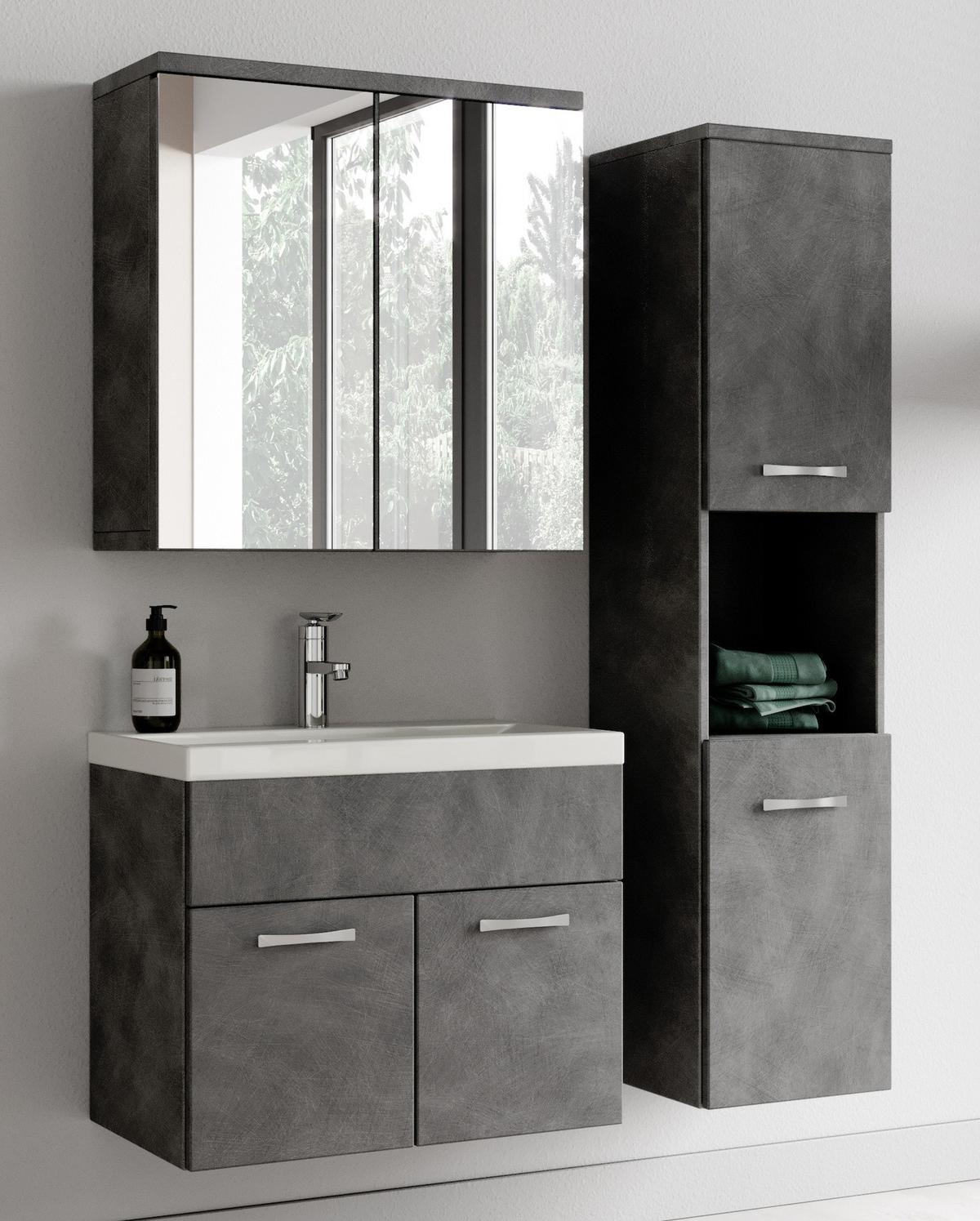 BADMÖBEL-SET Montreal 3 Teile Dunkel Grau - 60 x 35 x 51 cm - Grau, Holz (60/53/35cm) - Badplaats