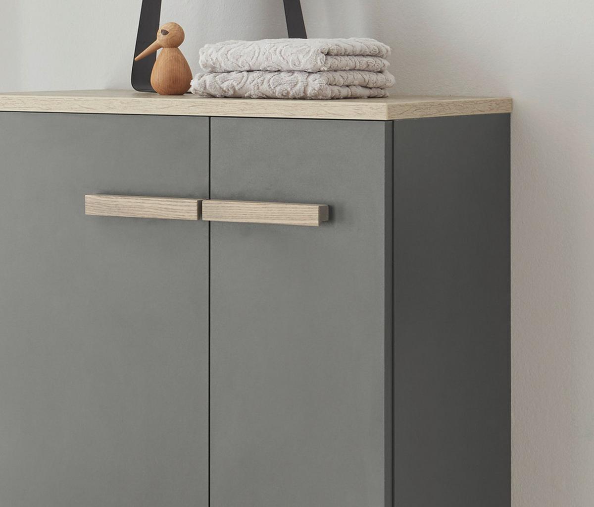 BAD-KOMMODE anthrazit matt, Eiche, Midischrank hängend, stehend 51 x 110 cm - Eichefarben/Anthrazit, Holzwerkstoff (51/115/30cm) - Furn.Design