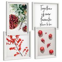 BILDER SET 4er Set - 50x50 cm & 40x60 cm Weißer Rahmen - Minimalismus der roten Früchte von Pflanzen - Weiß, Kunststoff (50/50cm) - TULUP