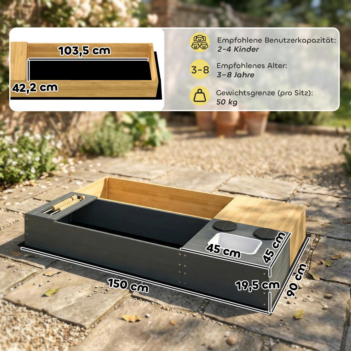 SANDKASTEN 2er Set Tannenholz Kunststoff Gelb - Gelb, Holz (150/90/19.5cm) - AIYAPLAY
