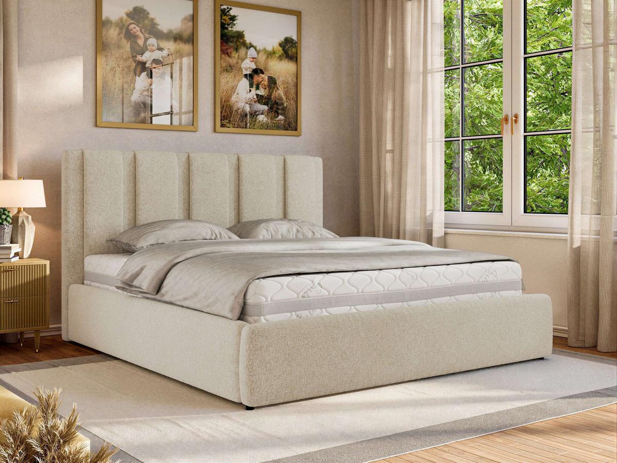 POLSTERBETT SAVINO CLASSIC 140/200 - Creme Struktur - Multipocket-Matratze - Creme, Textil (140/200cm) - MKS