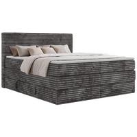 BOXSPRINGBETT TILION KING 180/200 - Grau Cord - Topper Visco - H4 - Schwarz/Grau, Kunststoff/Textil (180/200cm) - MKS