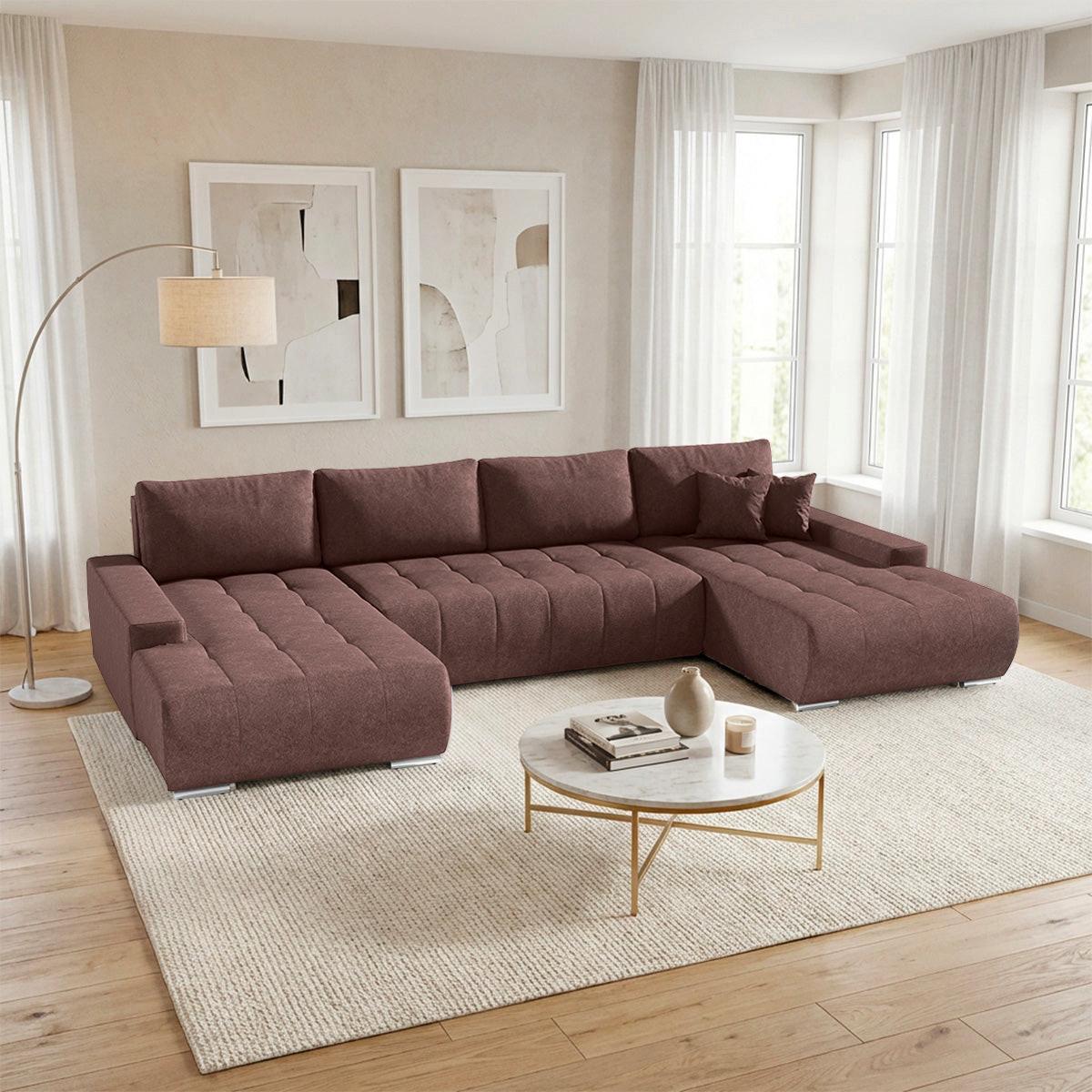 PANORAMASOFA Jonas 5 Sitzplätze Braun - Braun, Holzwerkstoff (350/85/185cm) - Petits-meubles
