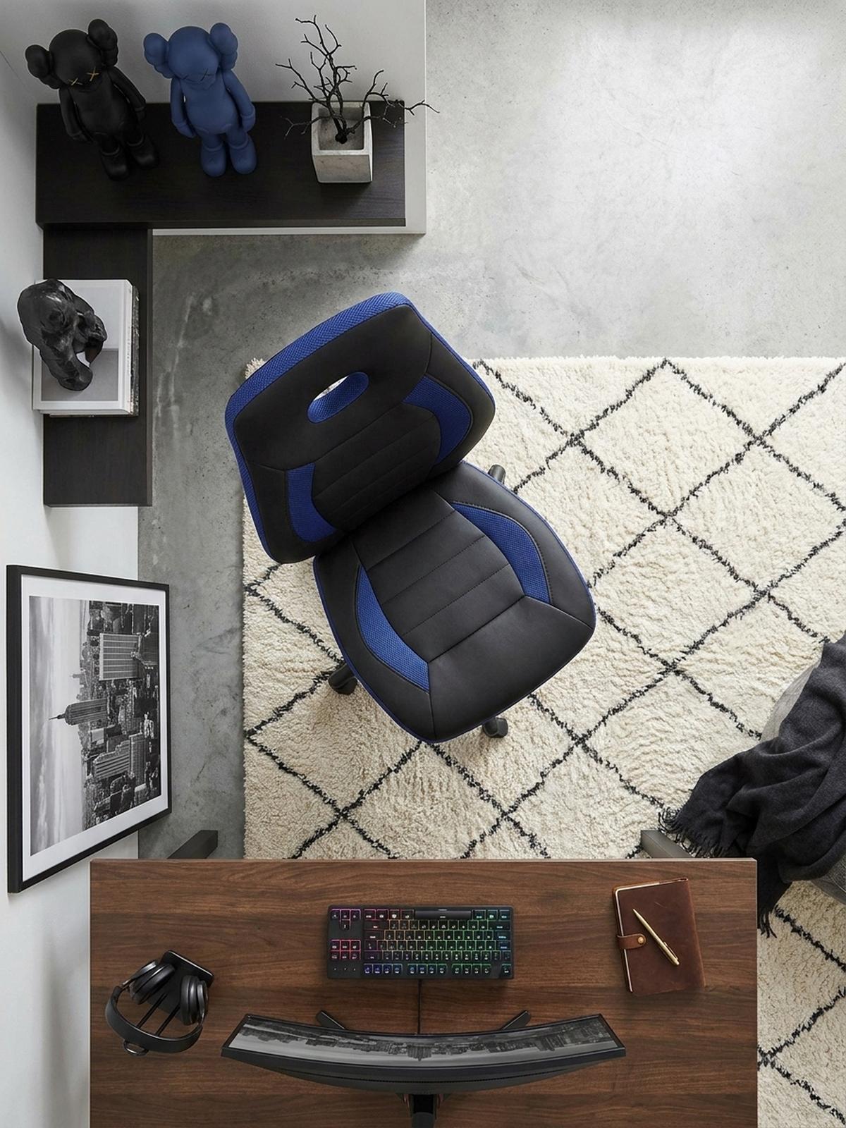 JUGENDDREHSTUHL Hohe Rückenlehne Schulterstütze Kunstleder Mesh, Blau 63x63x103 cm - Blau/Schwarz, Kunststoff/Textil (63/103/63cm) - KADIMA DESIGN