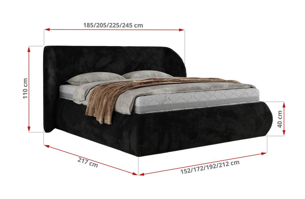POLSTERBETT CAELA CLASSIC 160/200 - Schwarz Plüsch - Multipocket-Matratze - Schwarz, Textil (160/200cm) - MKS