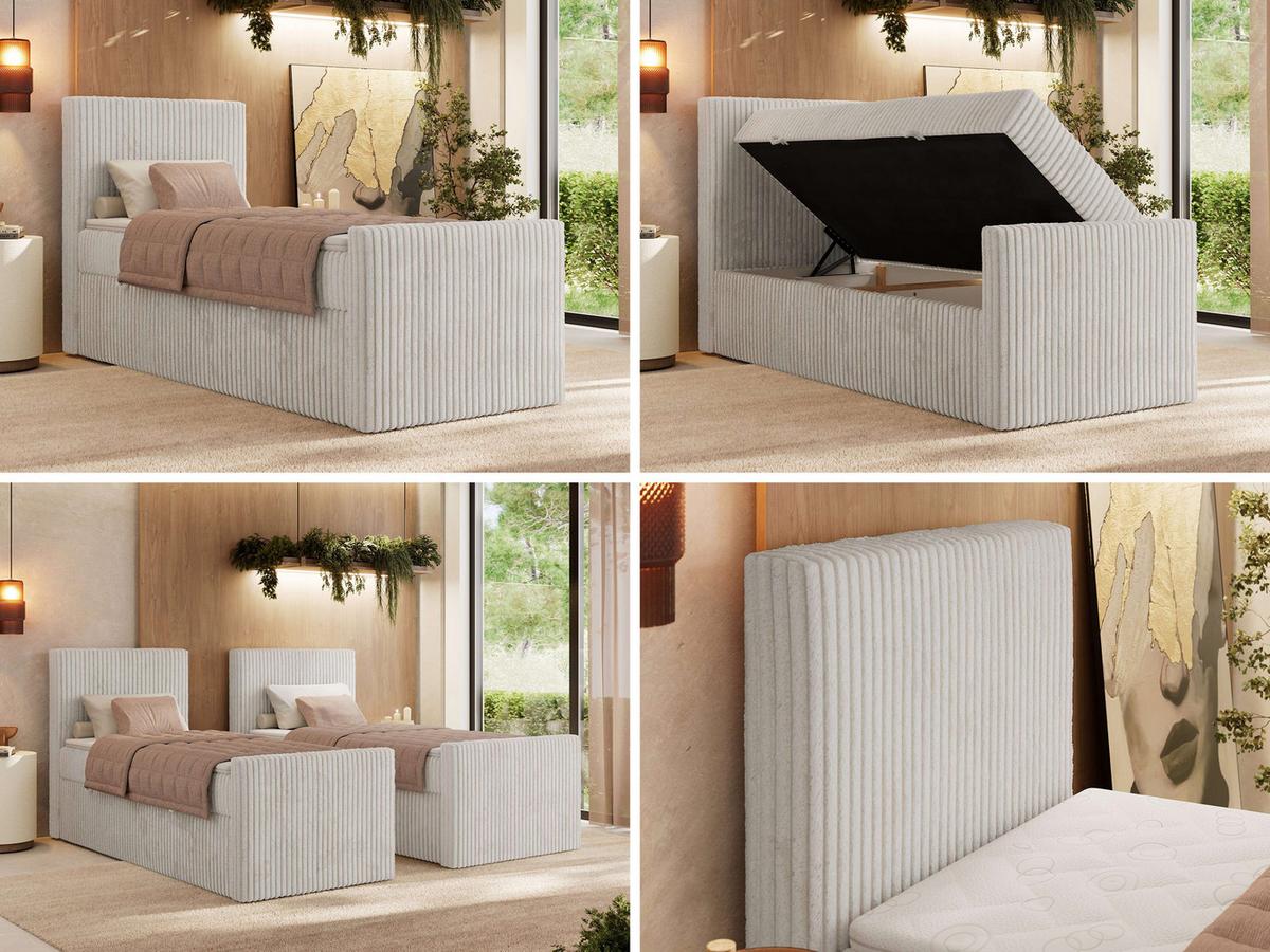 BOXBETT TILIANO DUO 90/200 - Beige Cord - H4 - Topper T25 - Links Seite - Beige, Textil (200/90cm) - MKS