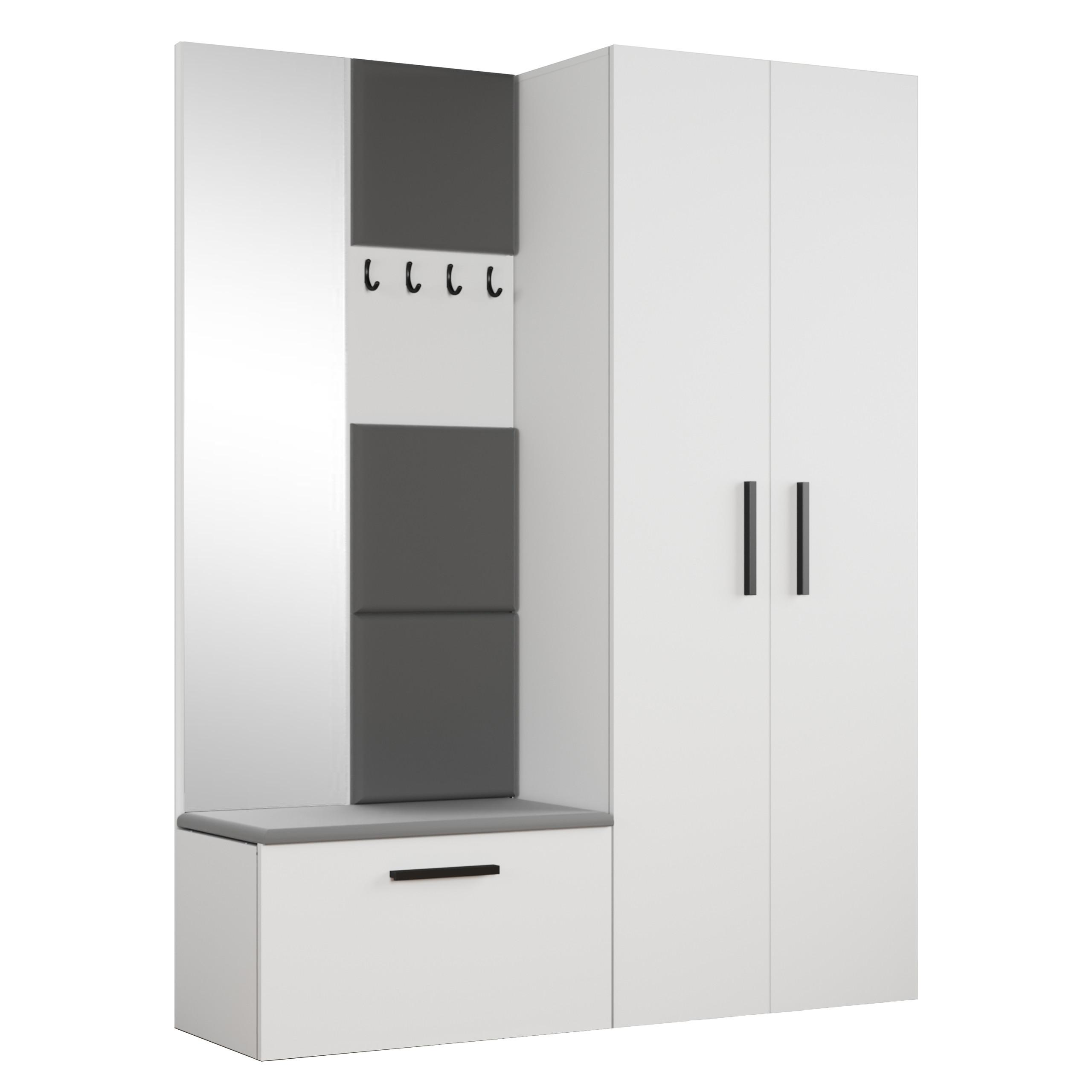 GARDEROBENSCHRANK MODULO 160,6/204/40 cm Modern Garderobe-Set Weiß - Weiß/Grau, Holzwerkstoff (160.6/204/40cm) - MASSENO