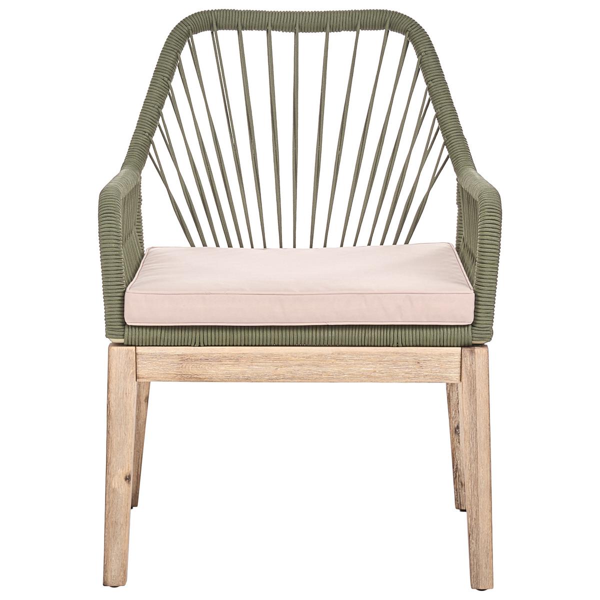 GARTENSTUHL 2er-Set und Sitzkissen Olivgrün Olbia - Beige/Braun, Holz (64/89/71cm) - Beliani