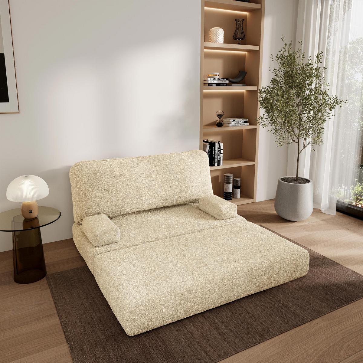 BETTSOFA KESTE aus Schaumstoff Bucle-Stoff Creme Schlaffunktion - Creme, Textil (140/86/60cm) - MASSENO