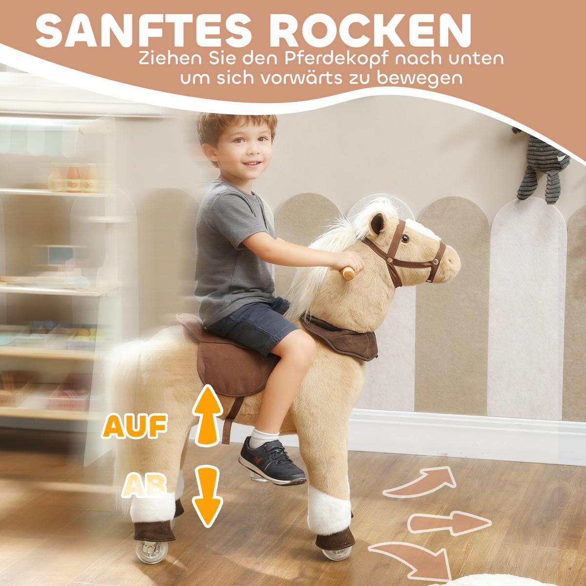 REITPFERD Spielpferd zum Reiten mit Sattel Rollen 80 cm Stehpferd Braun - Braun, Textil (28/80/72cm) - AIYAPLAY