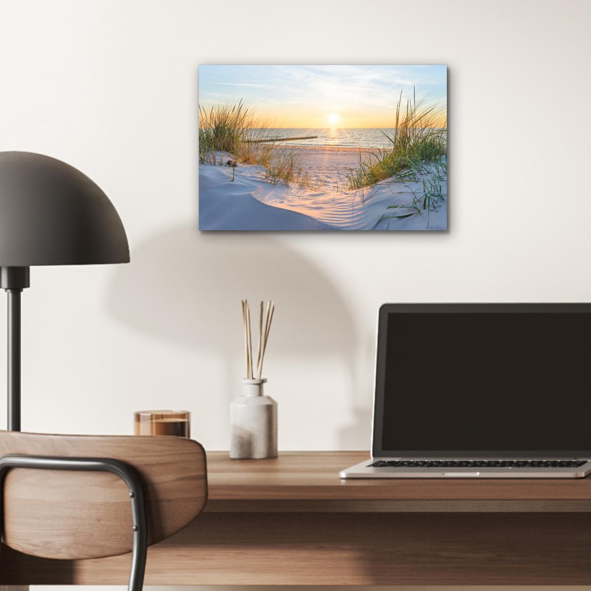 METALLBILD Strand - Sonne - Düne - Gras - Sand - Horizont 30x20 cm - Hellblau, Metall (30/20cm) - MuchoWow