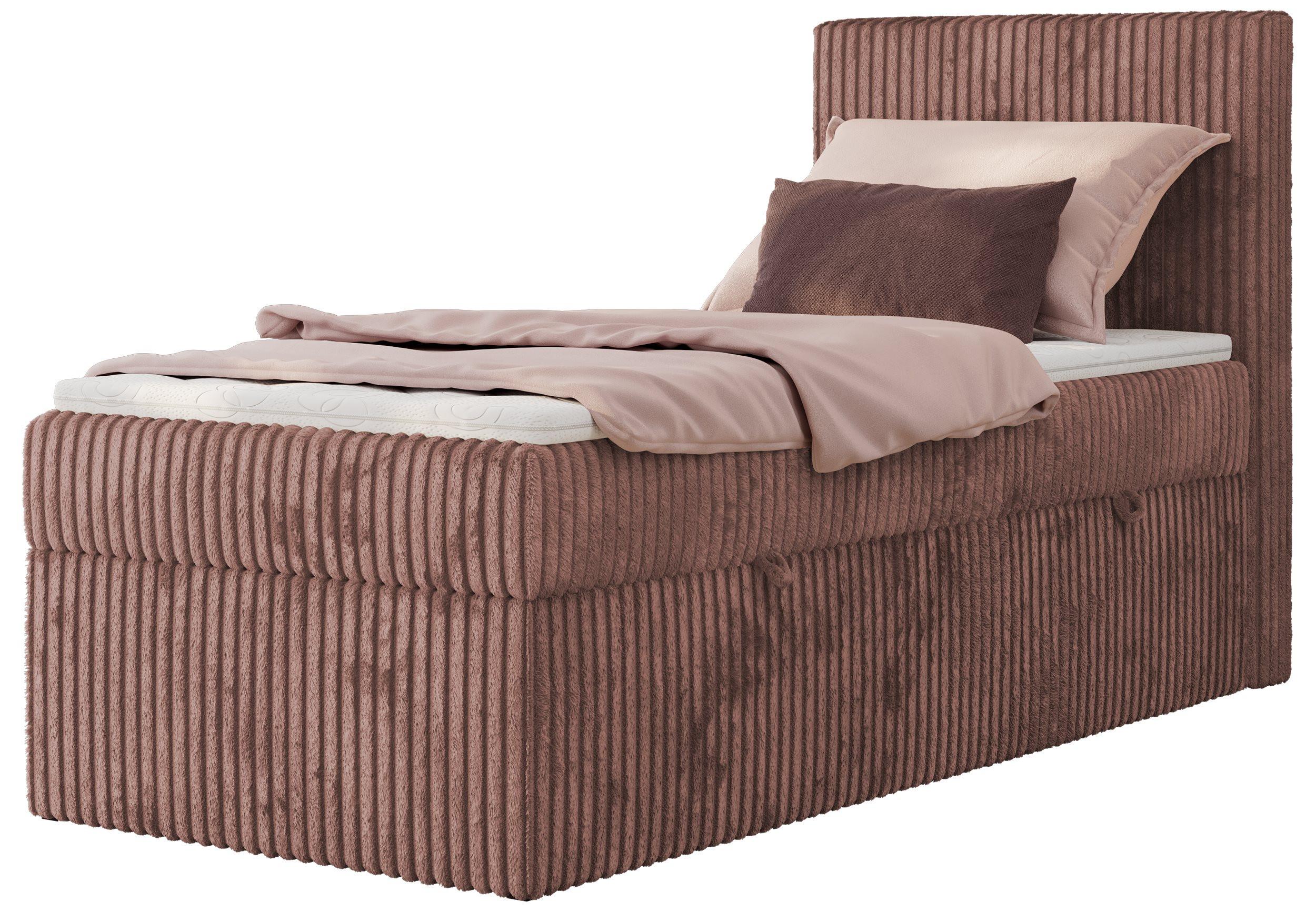 BOXBETT TILIANO 90/200 - Rosa Cord - H3 - Visco Topper - Rechts - Rosa, Textil (90/200cm) - MKS