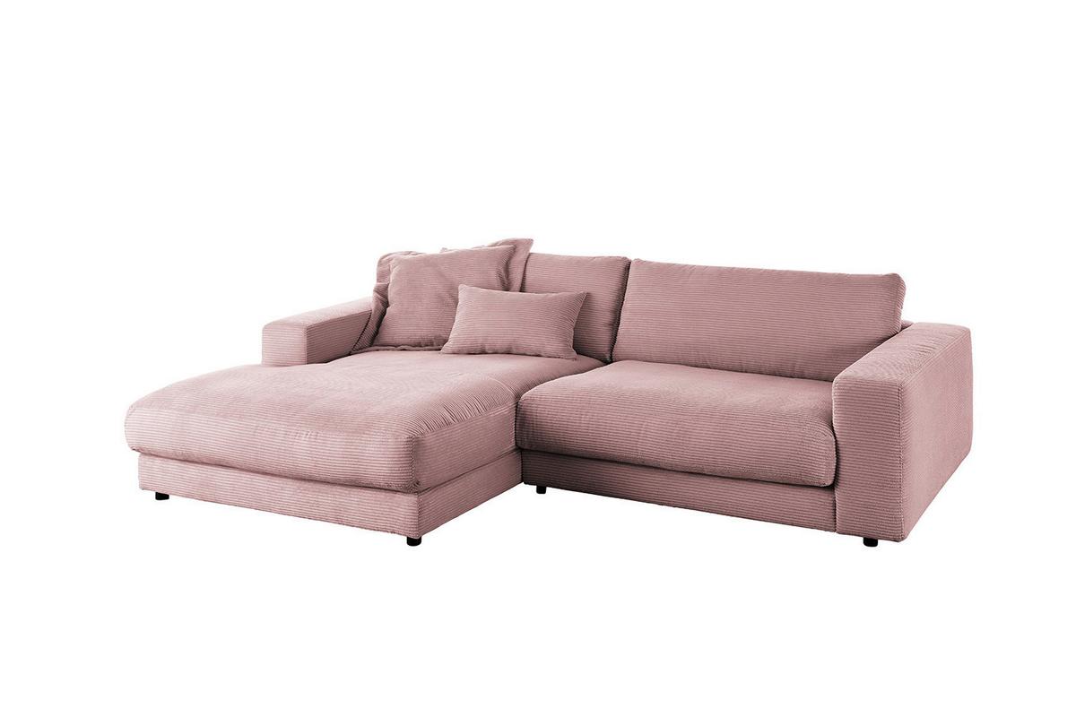 ECKSOFA MADELINE Pink Cord - Schwarz/Rosa, Kunststoff/Textil (270/190cm) - KAWOLA