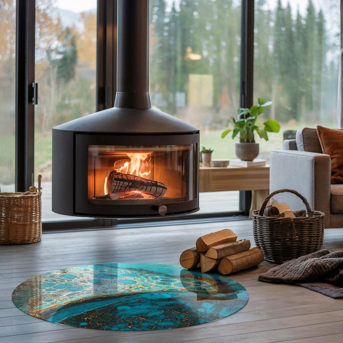GLASPLATTE für Kamin Ø 100 cm - Türkis, Glas (100/100/0.4cm) - TULUP