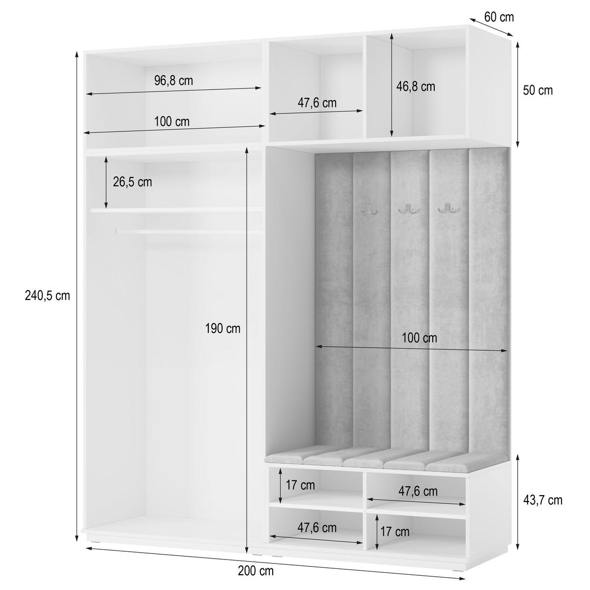 GARDEROBENSCHRANK REMA 200/240/60 cm Modern Kaschmir - Kaschmir/Hellgrau, Holzwerkstoff (200/240/60cm) - MASSENO
