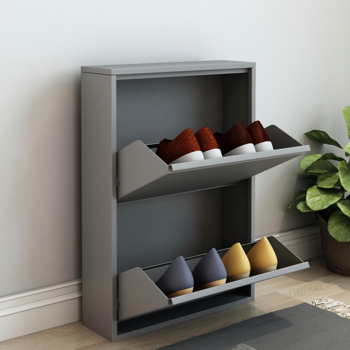 SCHUHKIPPER Sokndal - Grau, Metall (50/71/15cm) - [en.casa]