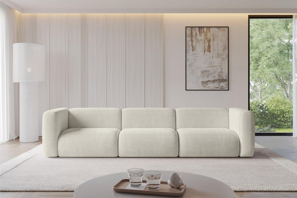 MODULARES Sofa 3-SITZER MIRA-S2 319x89x70 Creme cm Cord - Ecru/Creme, Holzwerkstoff/Kunststoff (319/70/89cm) - ALTDECOR