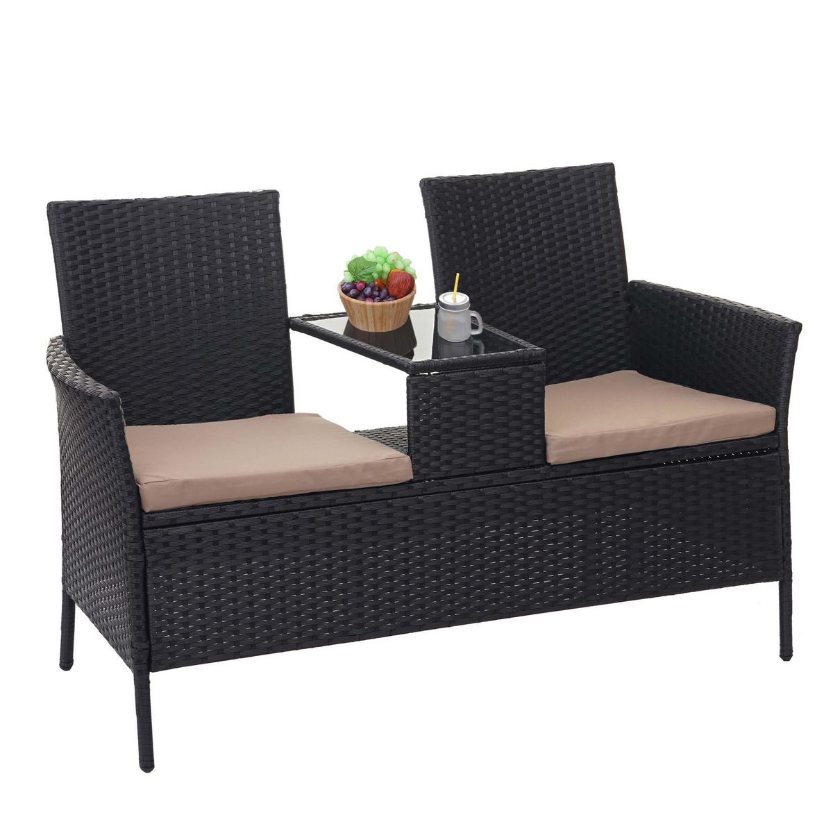 POLY-RATTAN SITZBANK Schwarz, Beige - Beige/Schwarz, Kunststoff (132/84/55cm) - MCW