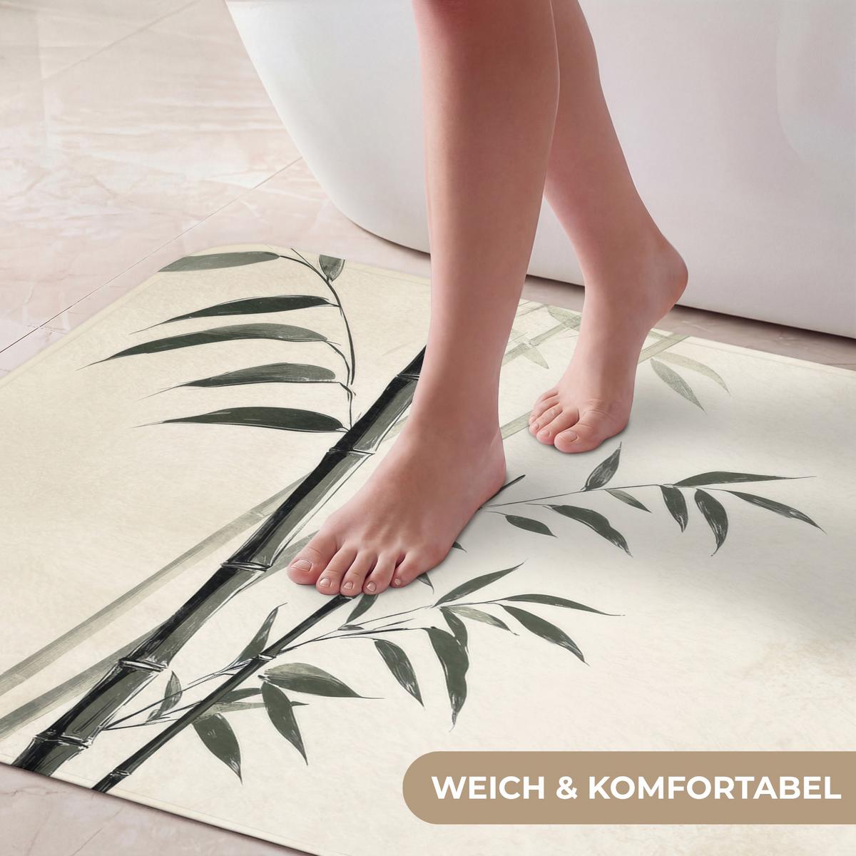 BADEMATTE Japandi - Bambus - Beige 90x60 cm - Ecru, Textil (90/60cm) - OnlyWow