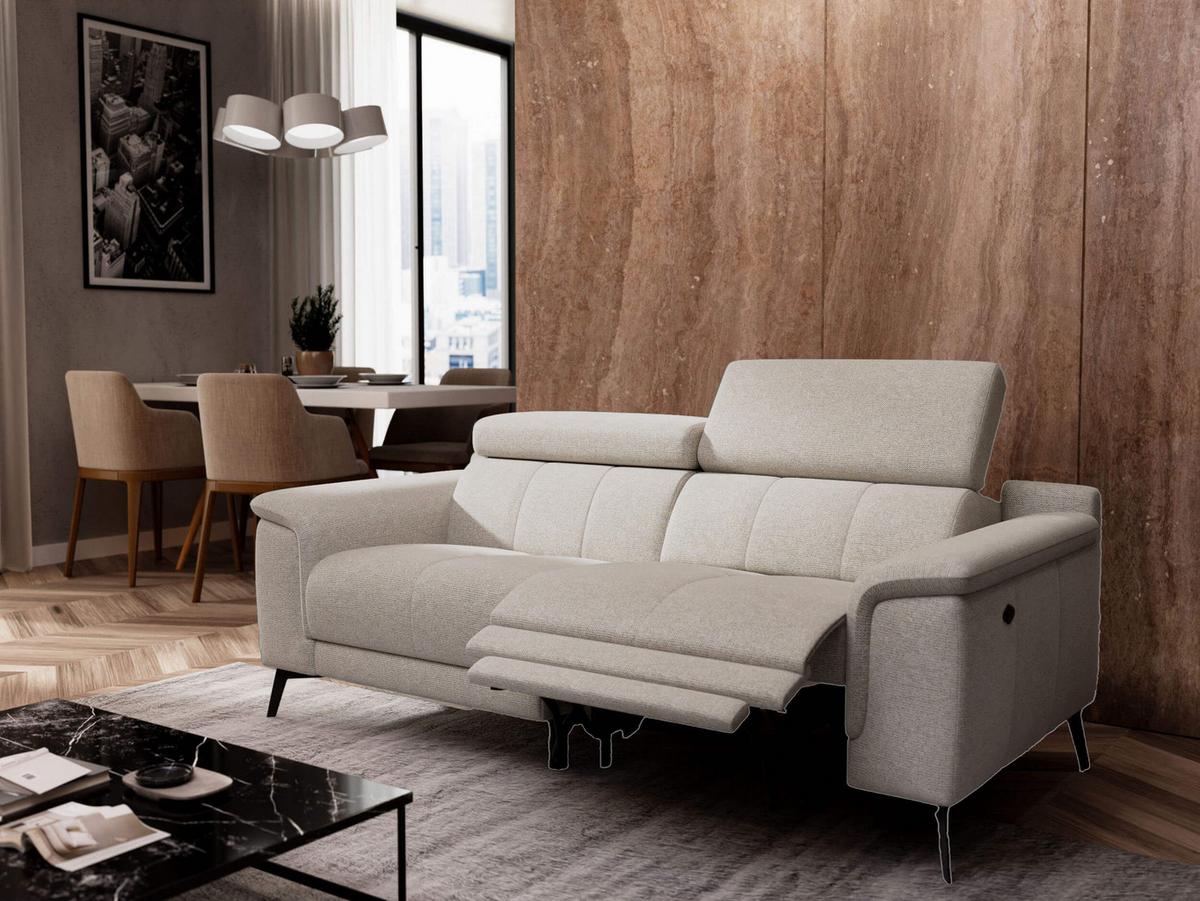RELAXSOFA FIERO 3-Sitzer mit 1 Relaxfunktion, hellgrau - Hellgrau/Schwarz, Holzwerkstoff/Textil (212/82/103cm) - Wozimo